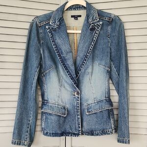 Vintage Gap Denim Fitted Single Button Blazer Jacket Hello Retro Beautiful